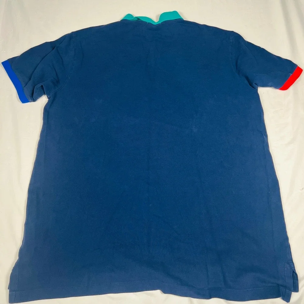 Polo Ralph Lauren Mens 2XLT Navy Blue Big Pony Colorblock Polo Shirt Tall